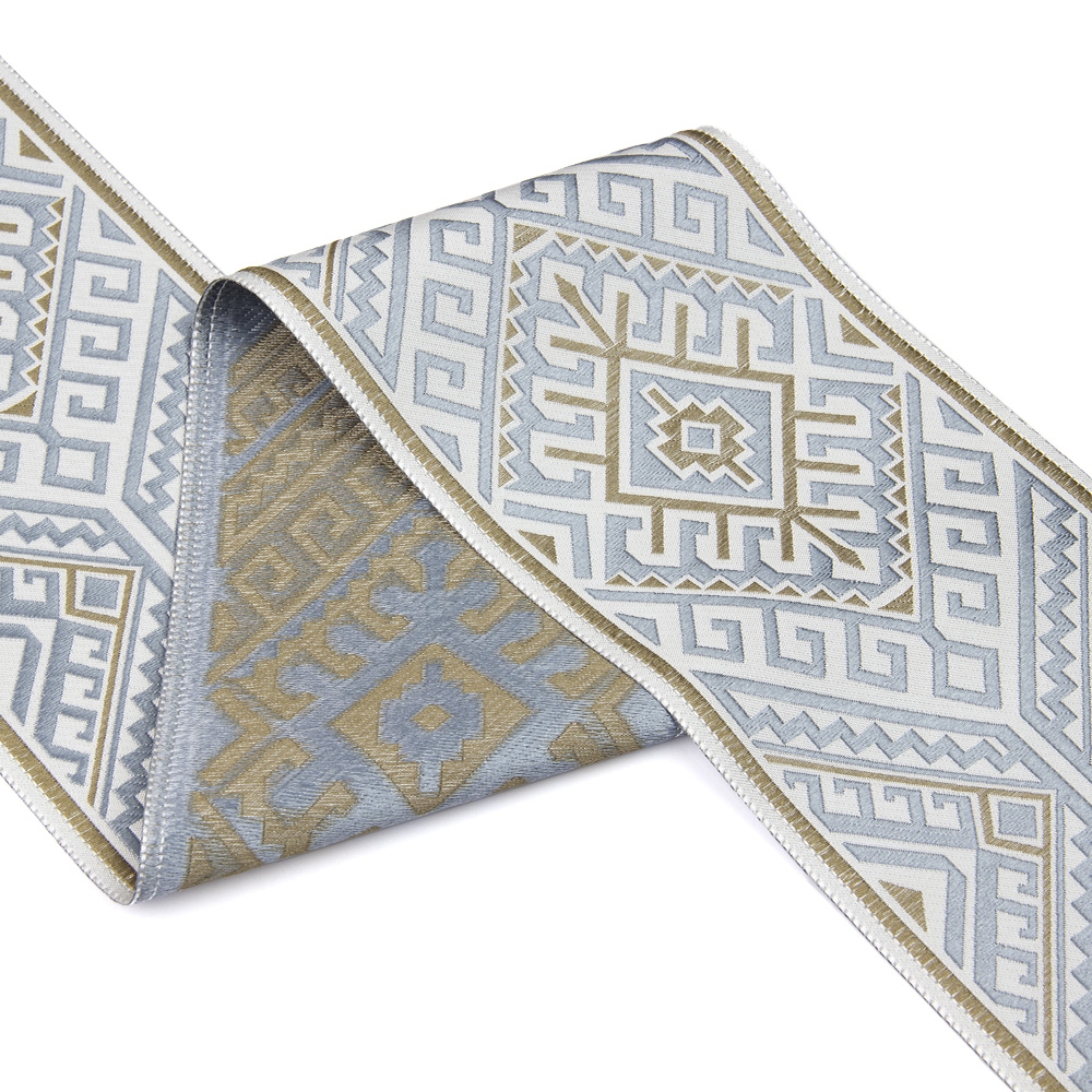 Текстильный бордюр YGH174B-4 Mirtex серо/голубой "Beatrix", ширина 10 см