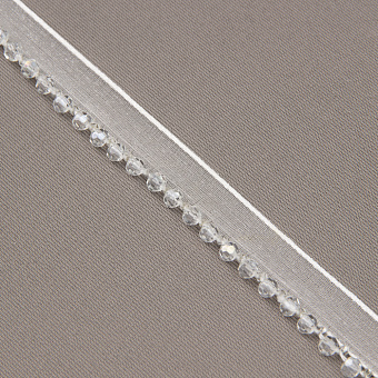 Кант на органзе с бусами 2508-01 белый/crystal (ширина общая 1,3 см/ декор 0,5 см)